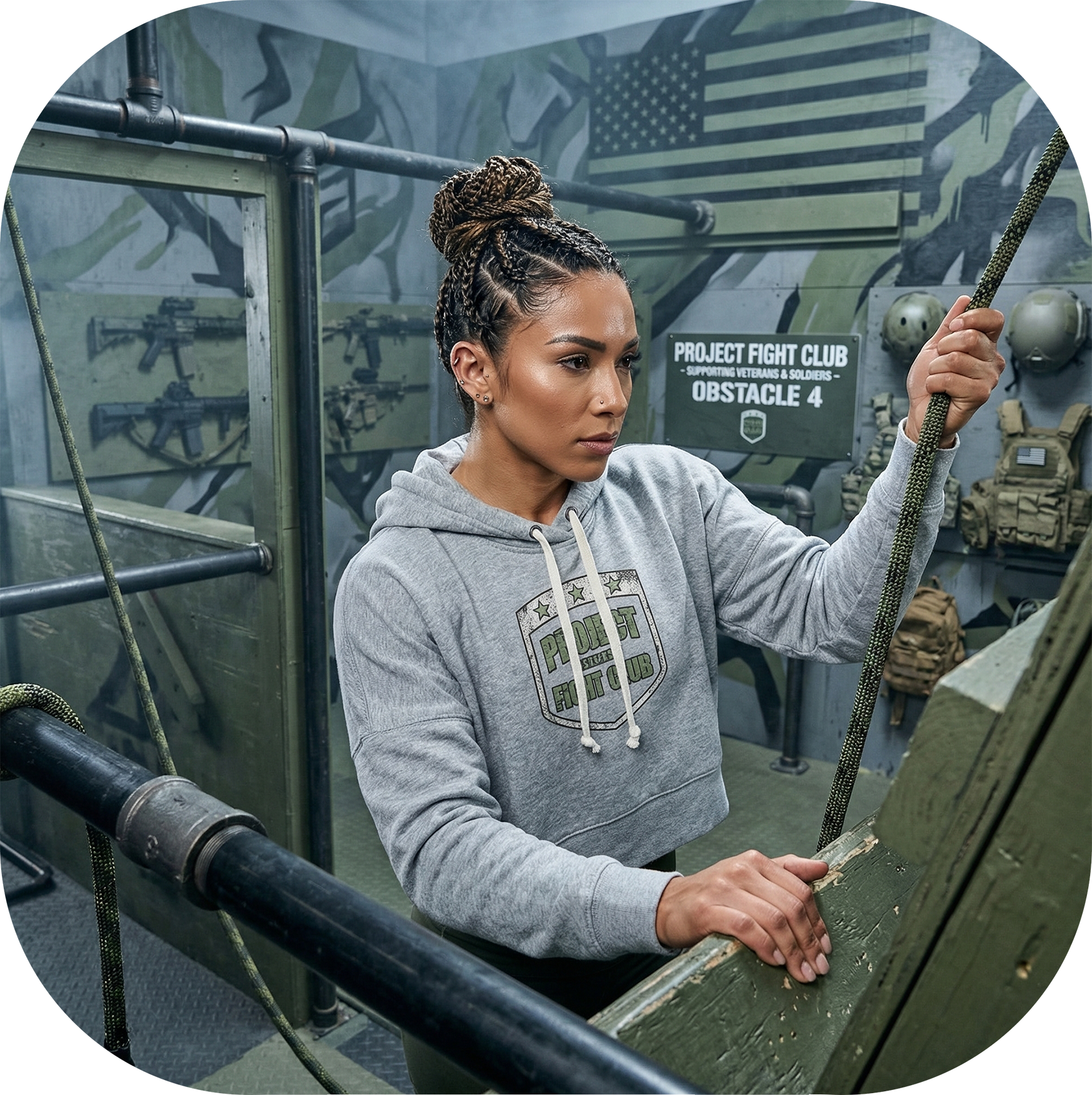 WOMENS GREY TRI BLEND CROP HOODIE - HONOR SOLDIERS & VETERANS