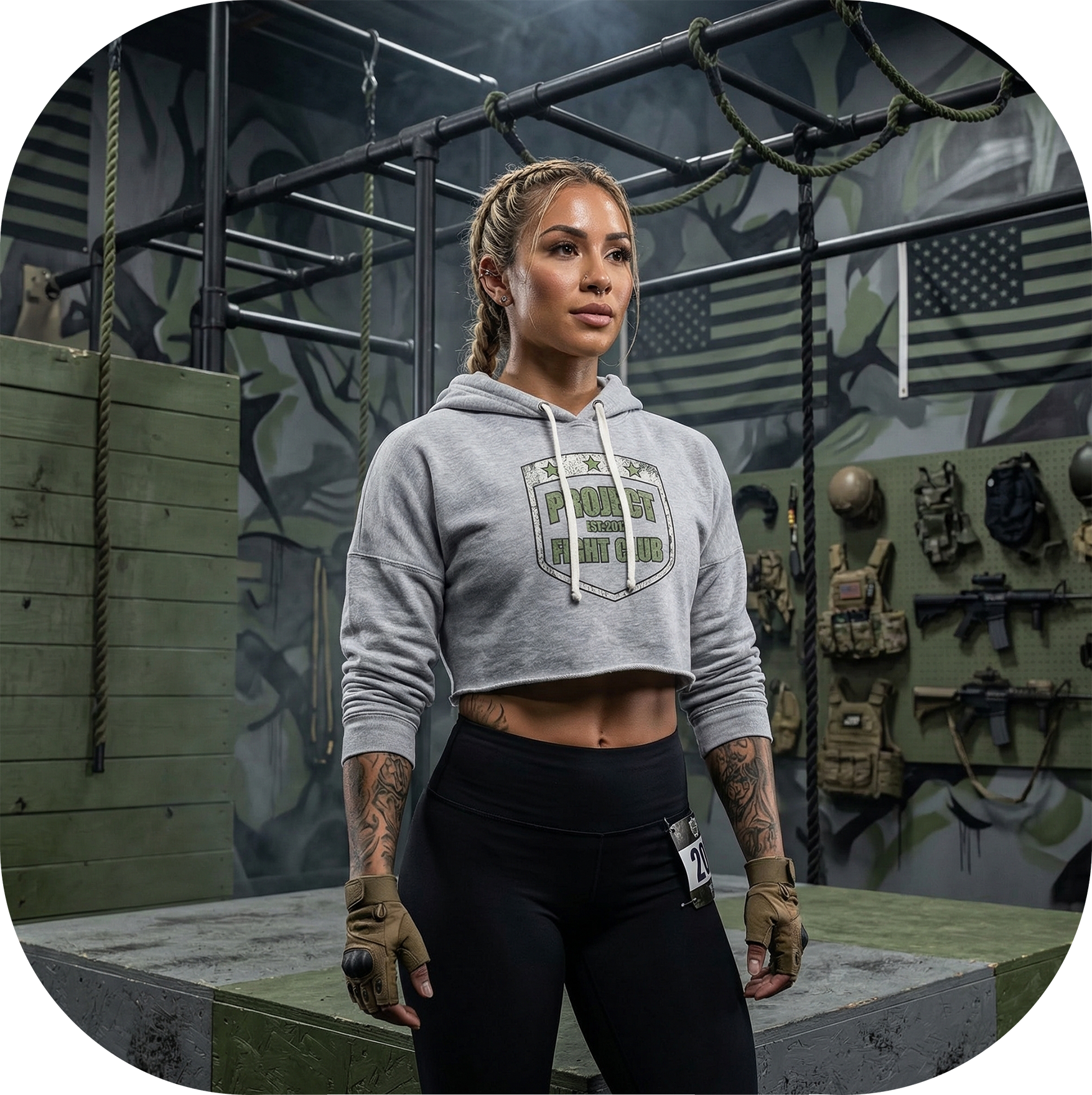 WOMENS GREY TRI BLEND CROP HOODIE - HONOR SOLDIERS & VETERANS