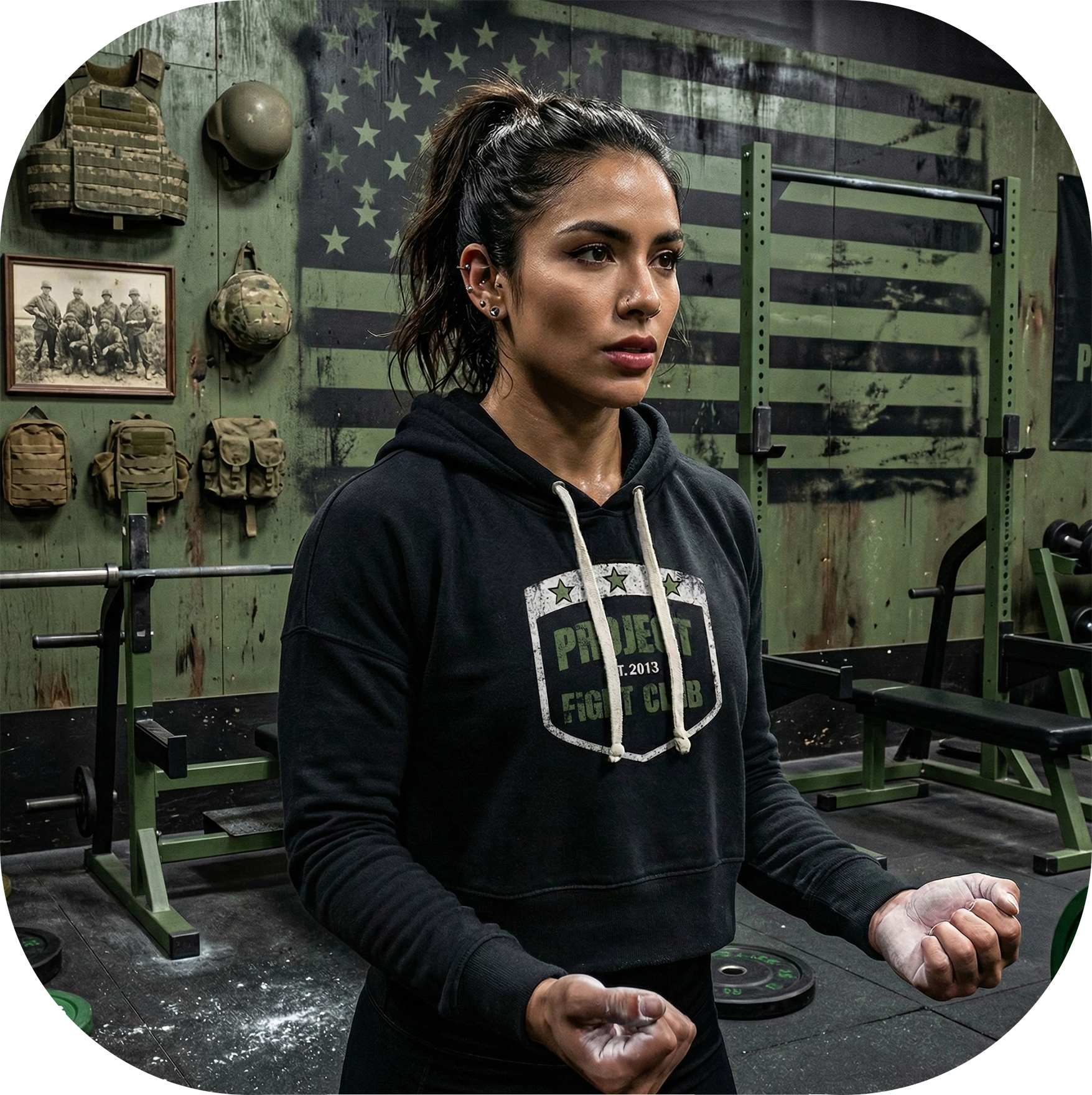 WOMENS BLACK TRIBLEND CROP HOODIE - HONOR SOLDIERS & VETERANS