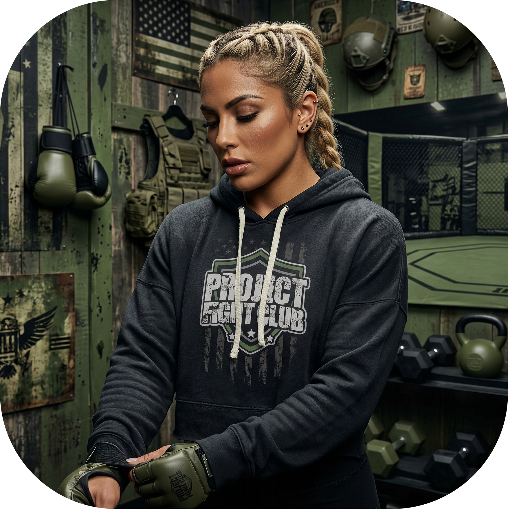 WOMENS BLACK TRI BLEND CROP HOODIE 2 - HONOR SOLDIERS & VETERANS