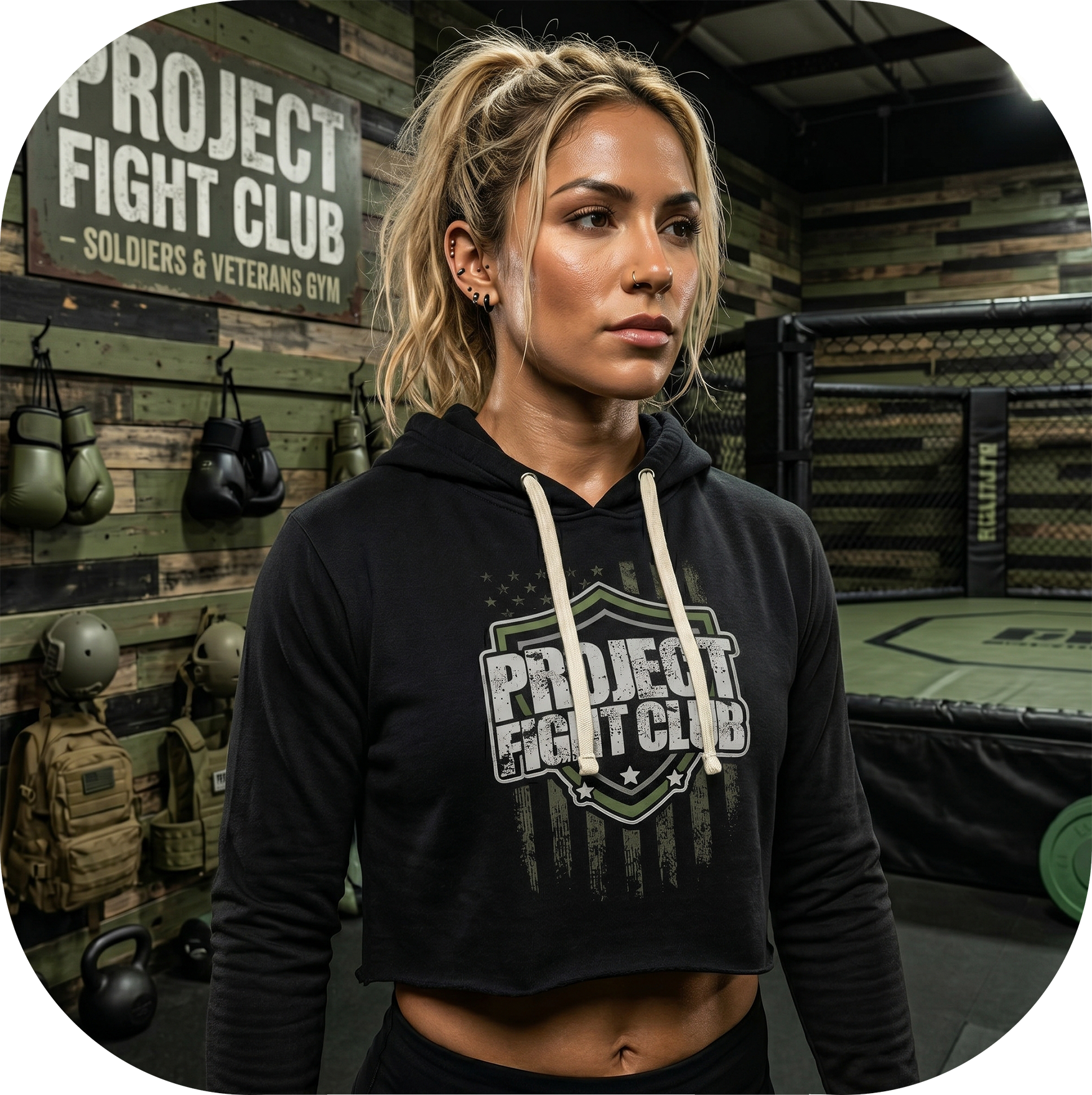 WOMENS BLACK TRI BLEND CROP HOODIE 2 - HONOR SOLDIERS & VETERANS