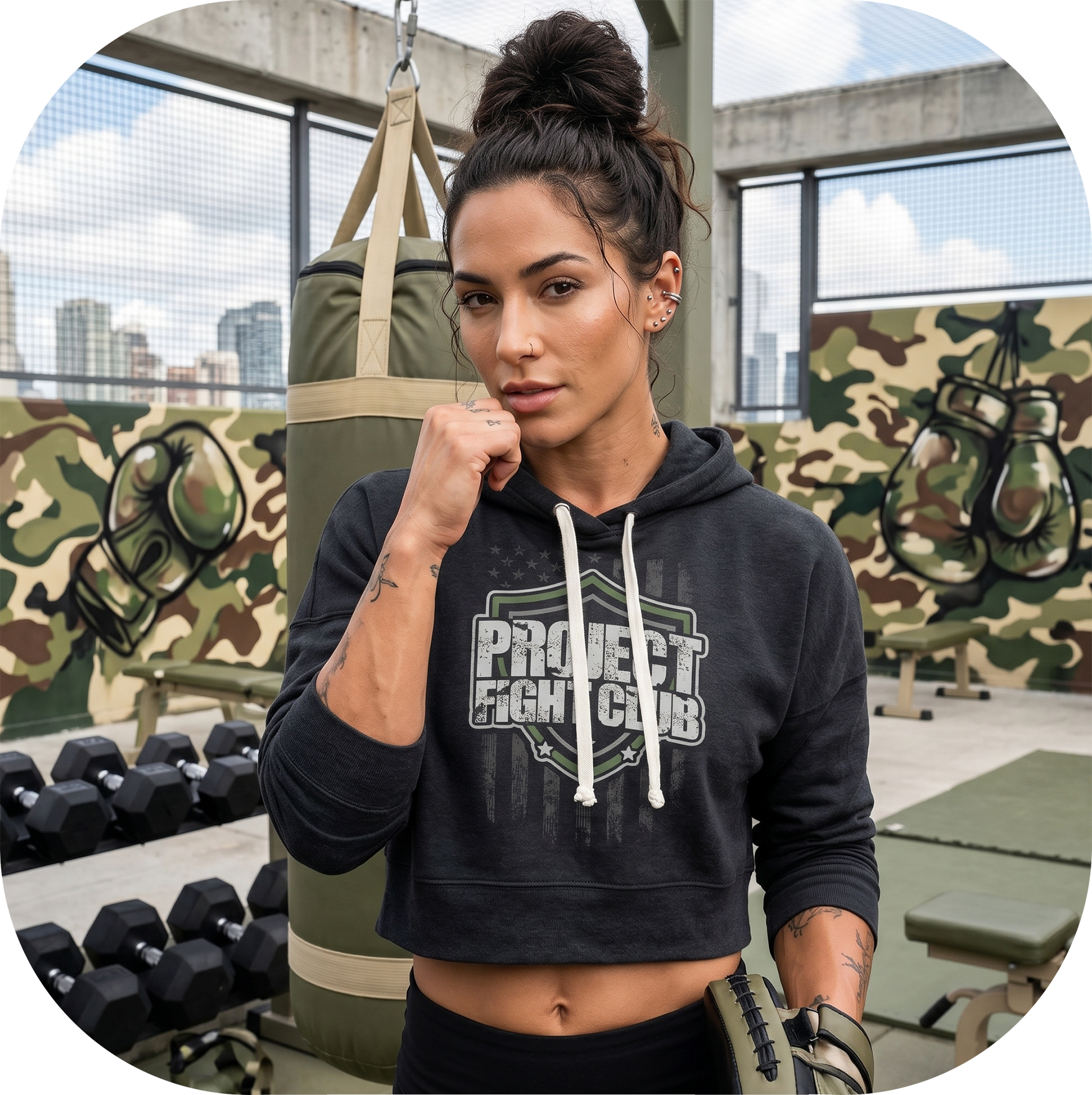 WOMENS BLACK TRI BLEND CROP HOODIE 2 - HONOR SOLDIERS & VETERANS