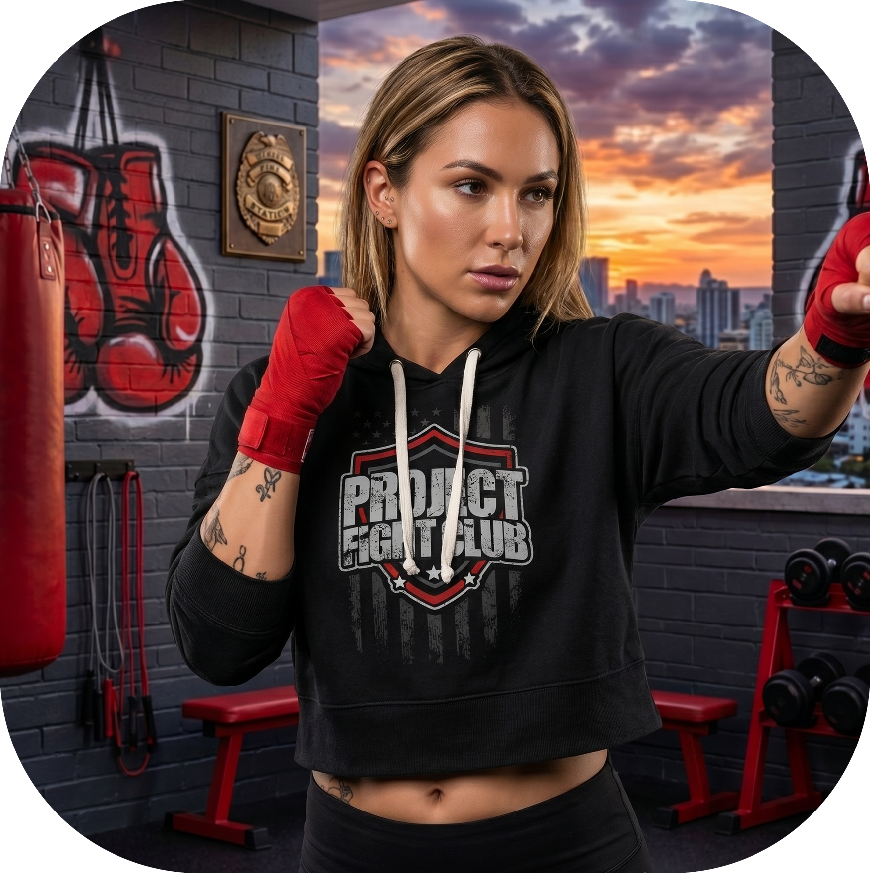 TRIBLEND BLACK CROPPED HOODIE #2 - HONOR FIREFIGHTERS & EMTs
