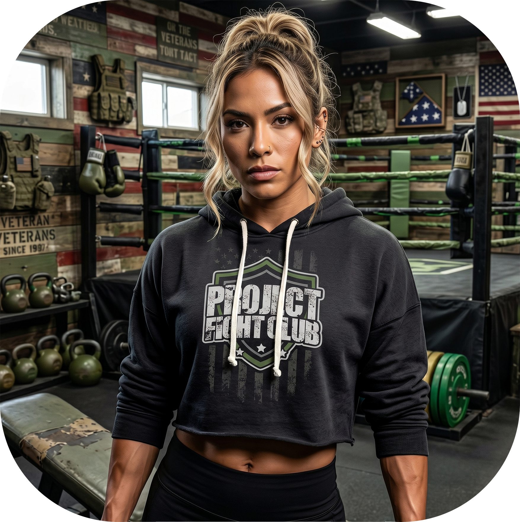 WOMENS BLACK TRI BLEND CROP HOODIE 2 - HONOR SOLDIERS & VETERANS