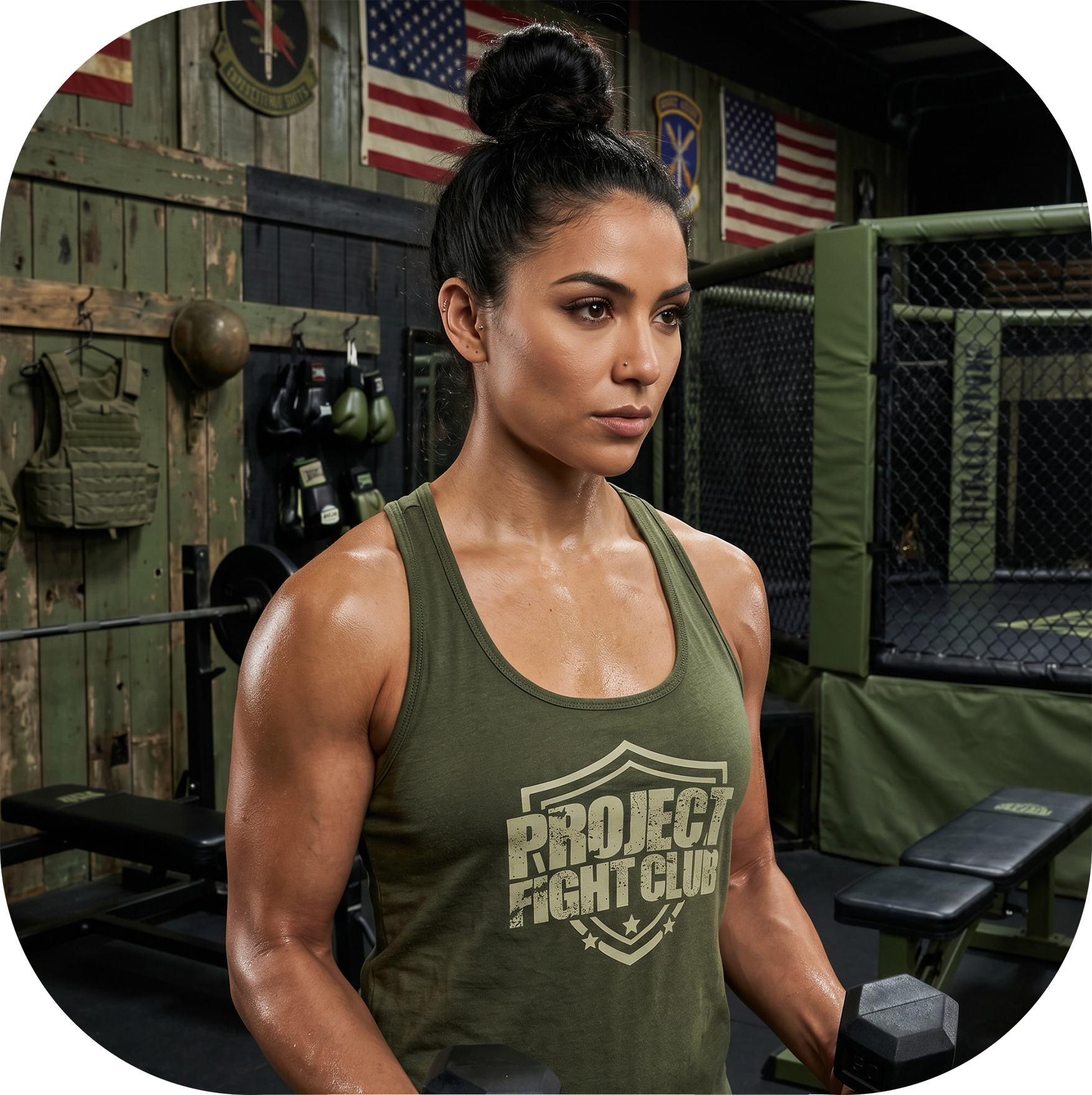 WOMENS MILITARY GREEN RACERBACK TANK - HONOR SOLDIERS & VETERANS