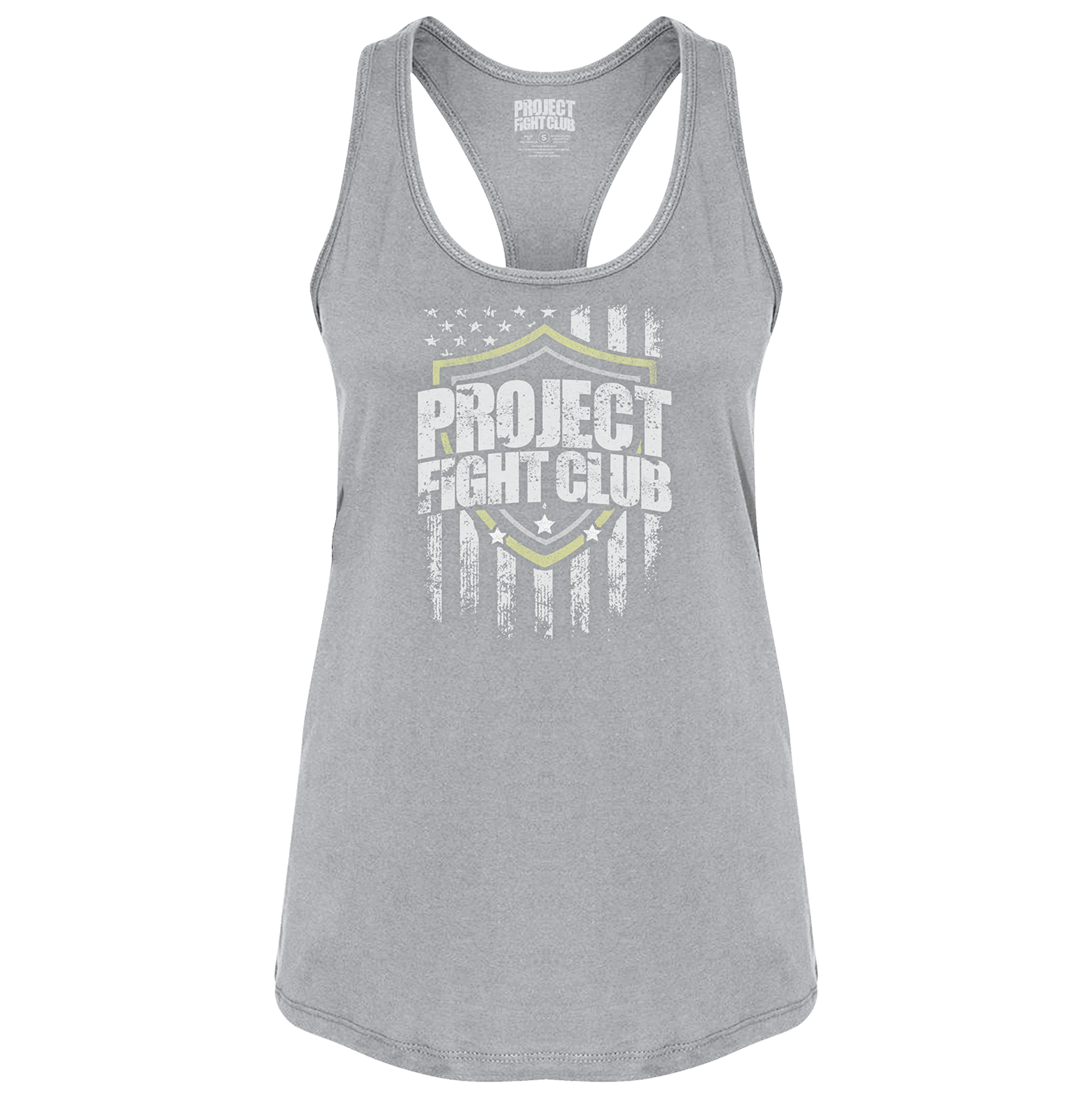 Gray tank top with 'Project Fight Club' logo on a white background