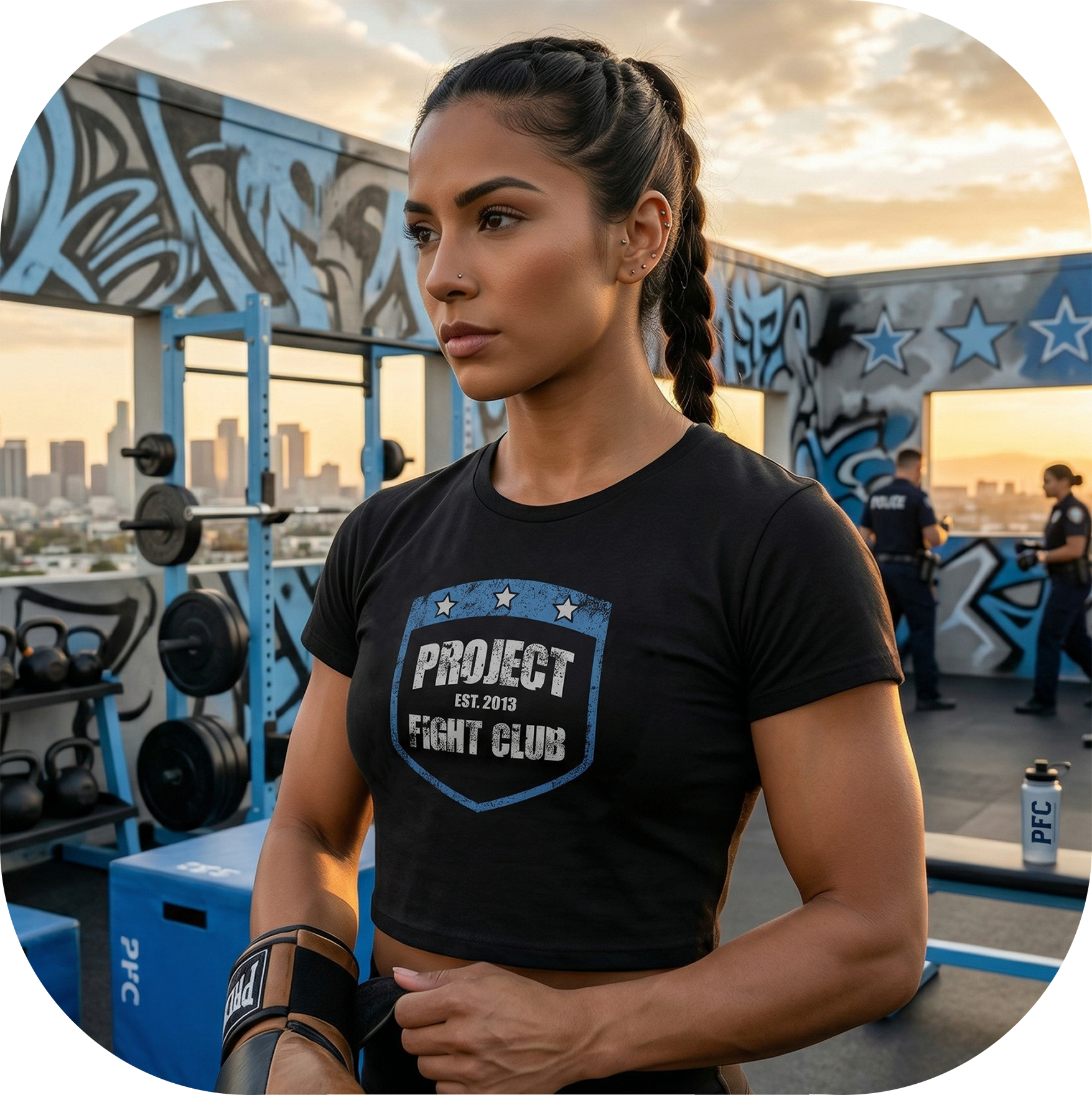 WOMENS BLACK CROPPED TEE #2 - SUPPORT POLICE
