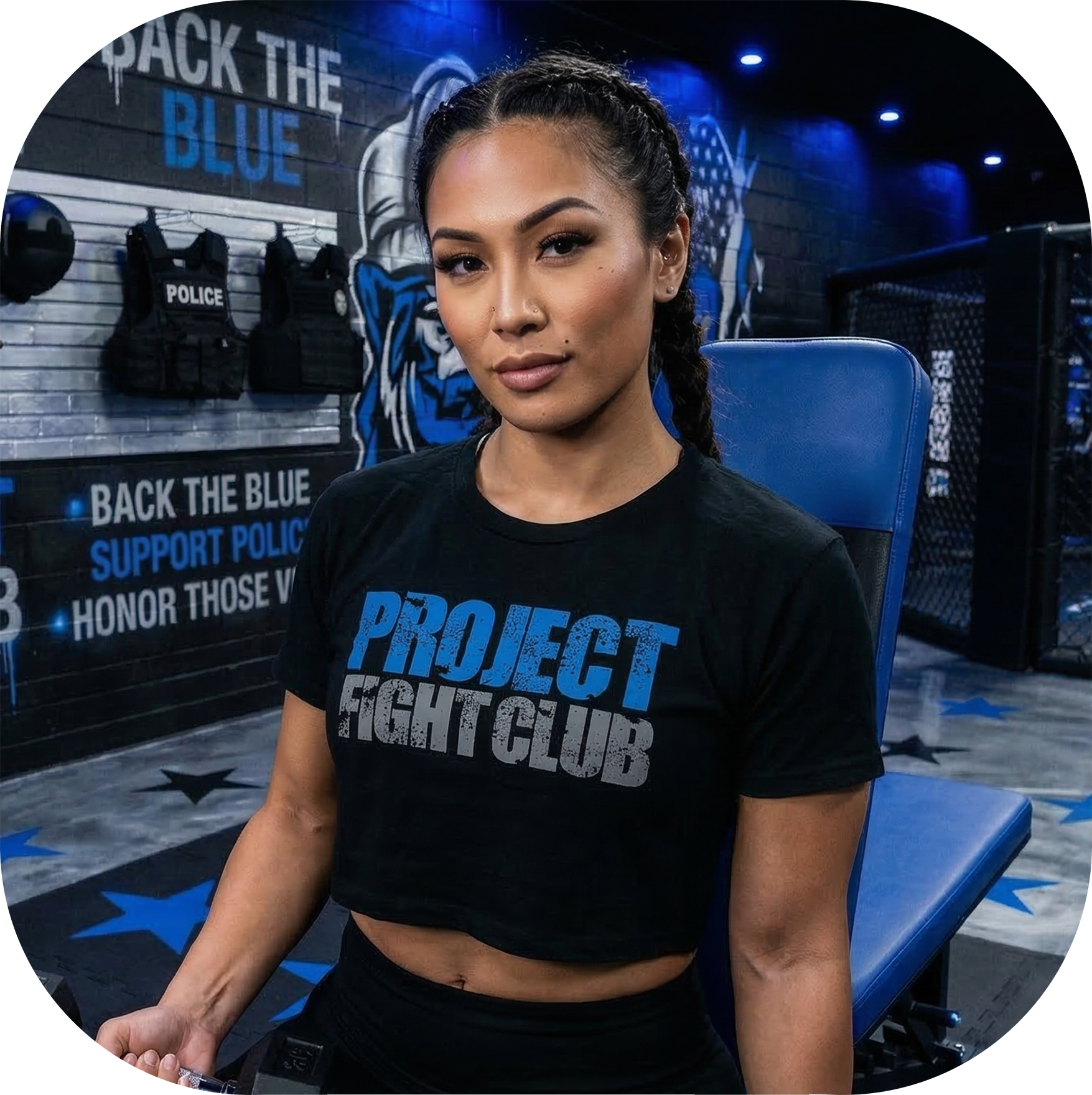 WOMENS BLACK CROPPED TEE - SUPPORT POLICE