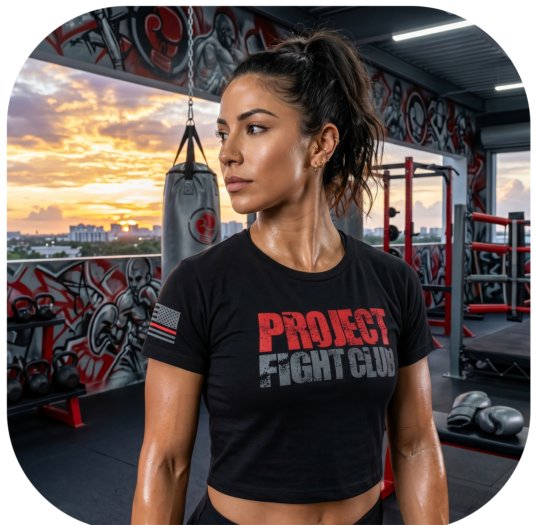 WOMENS BLACK CROPPED TEE - HONOR FIREFIGHTERS & EMTs