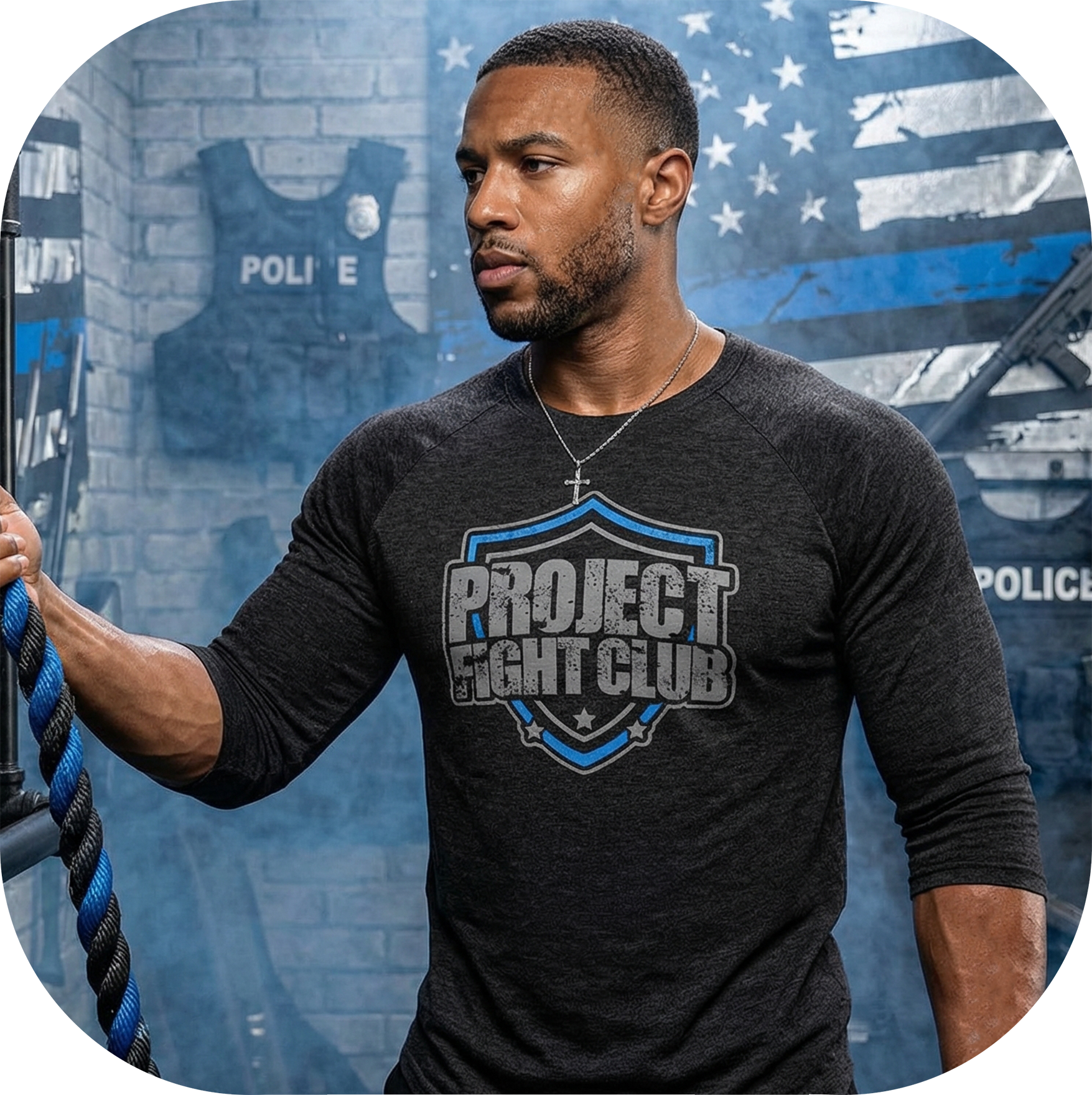 BLACK BASEBALL TEE #5 - SUPPORT POLICE