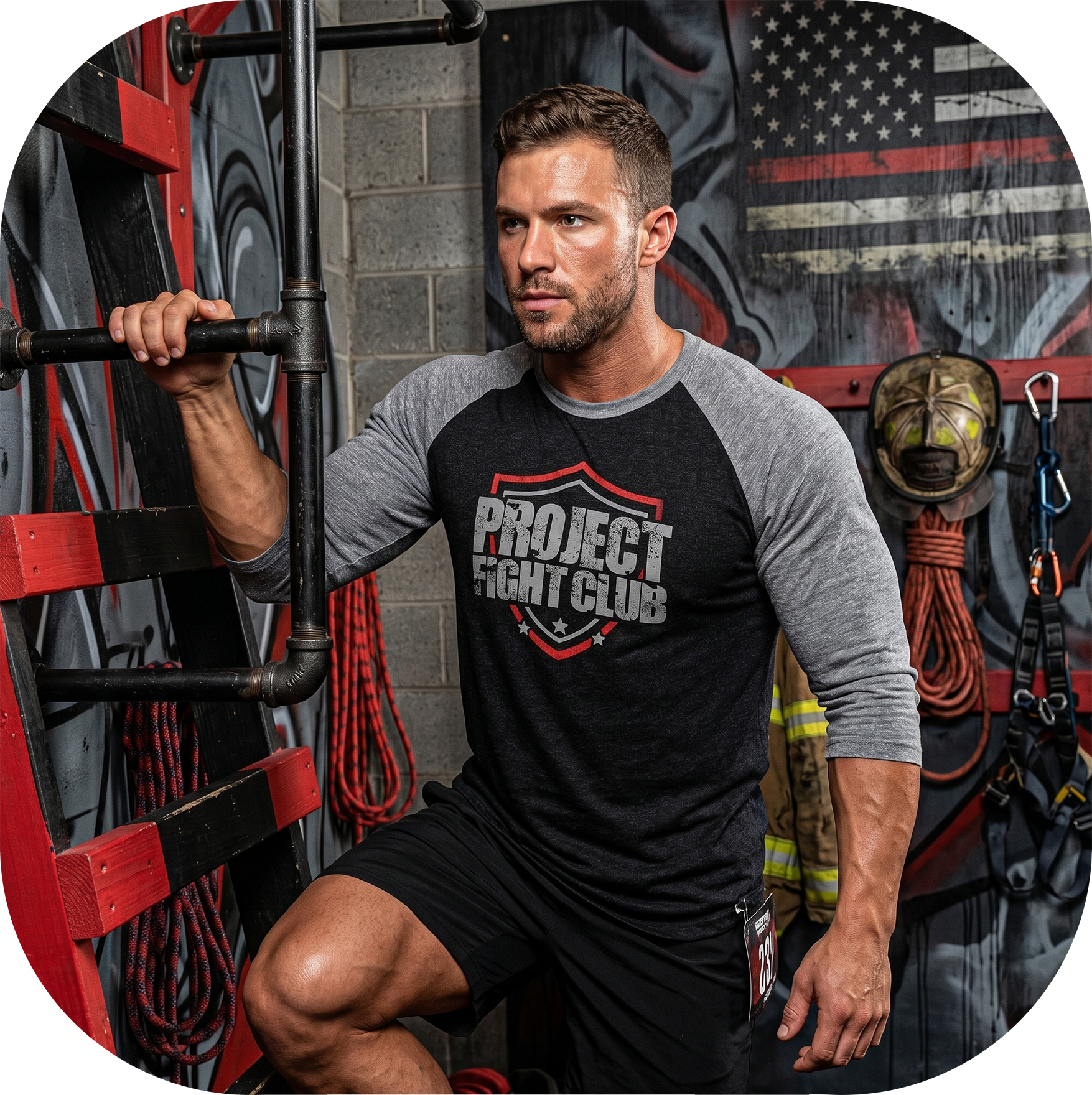 BLACK & GREY BASEBALL TEE #3 - HONOR FIREFIGHTERS & EMTs