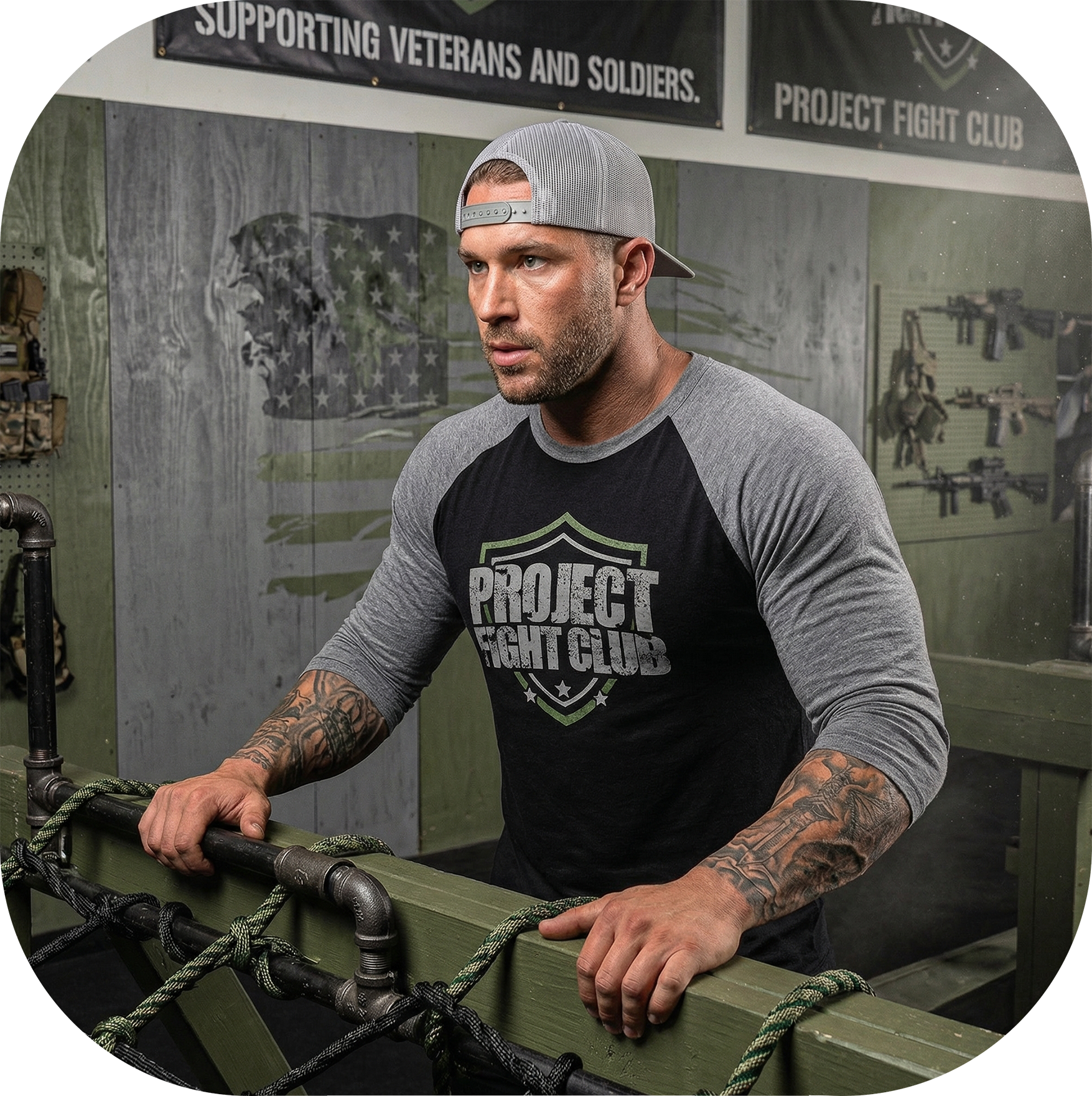 BLACK & GREY BASEBALL TEE 3 - HONOR SOLDIERS & VETERANS
