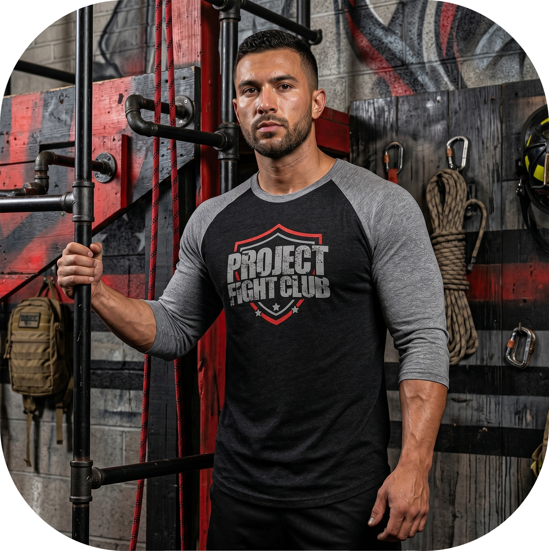 BLACK & GREY BASEBALL TEE #3 - HONOR FIREFIGHTERS & EMTs
