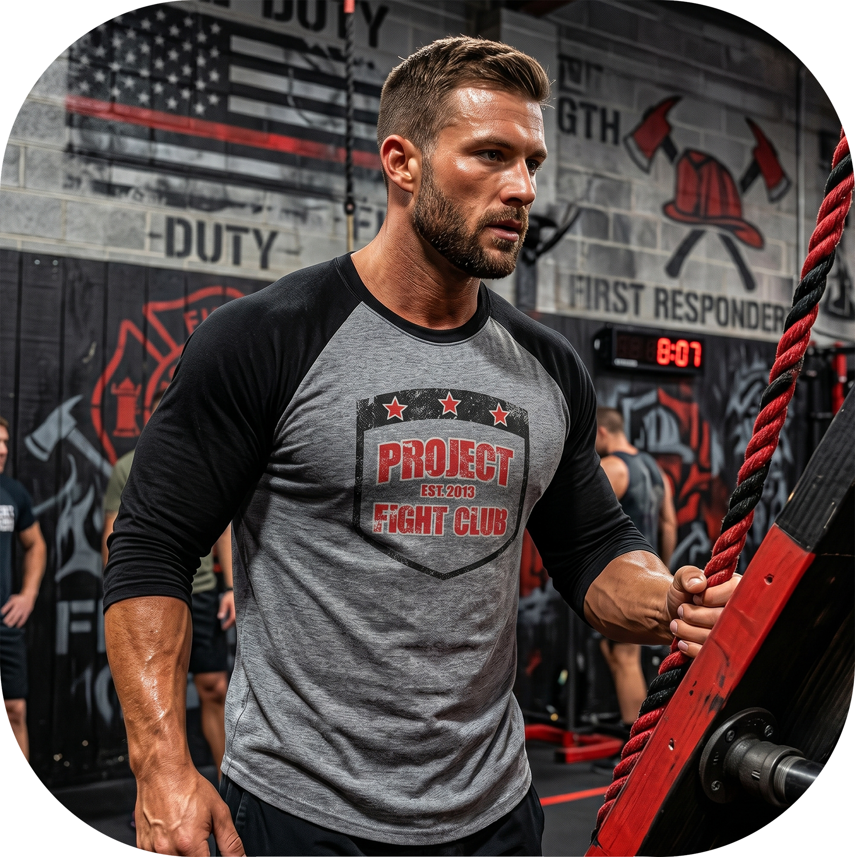 GREY & BLACK BASEBALL TEE - HONOR FIREFIGHTERS & EMTs