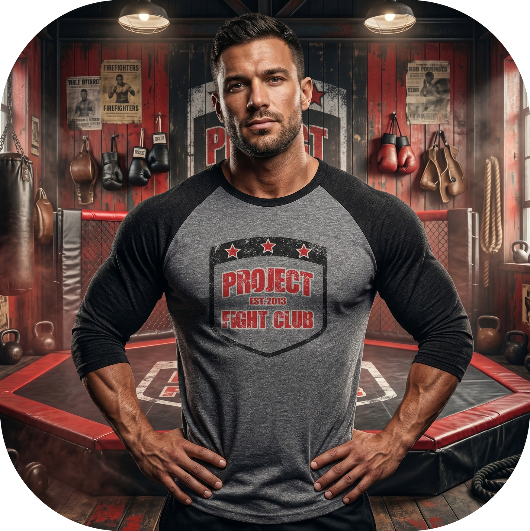 GREY & BLACK BASEBALL TEE - HONOR FIREFIGHTERS & EMTs