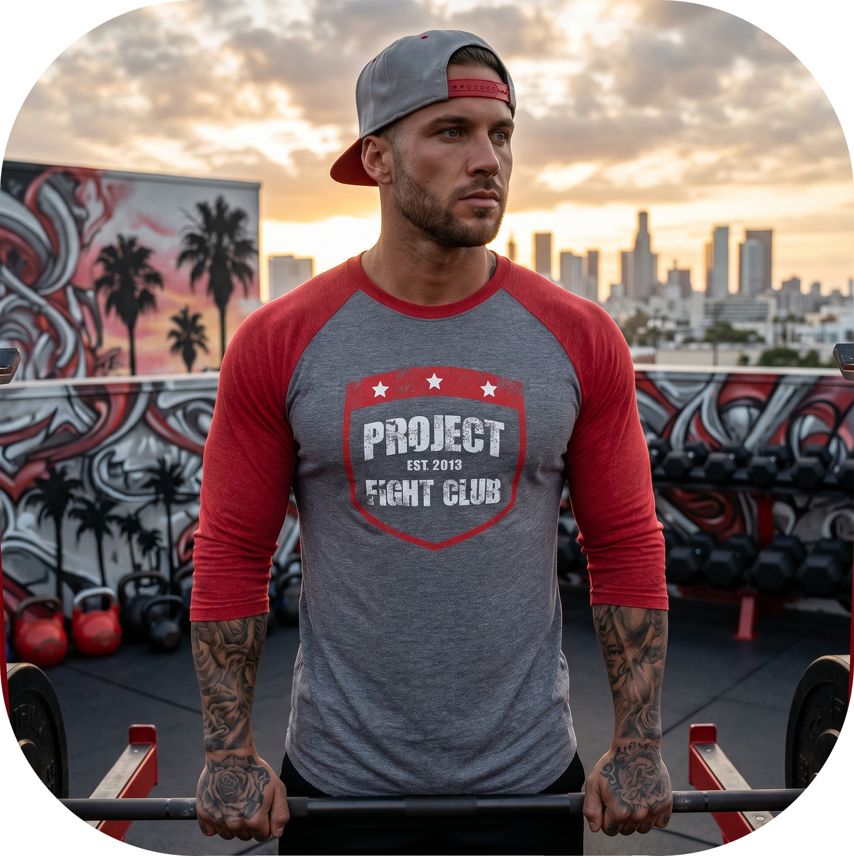 GREY & RED BASEBALL TEE - HONOR FIREFIGHTERS & EMTs