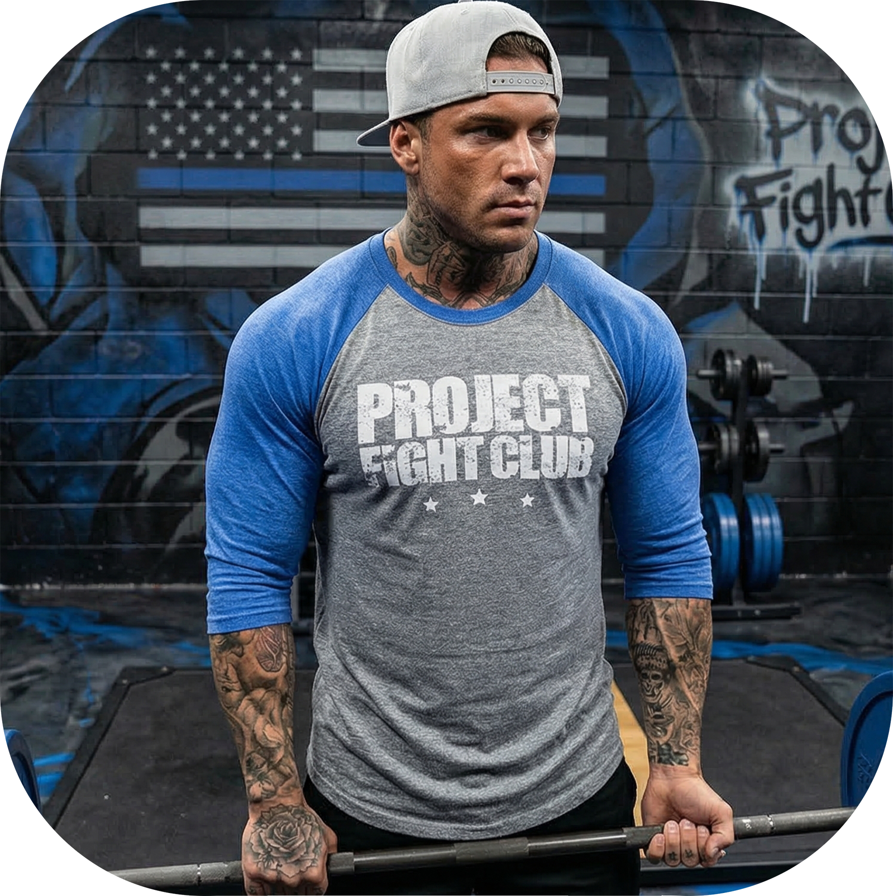 GREY & BLUE BASEBALL TEE #2 - SUPPORT POLICE