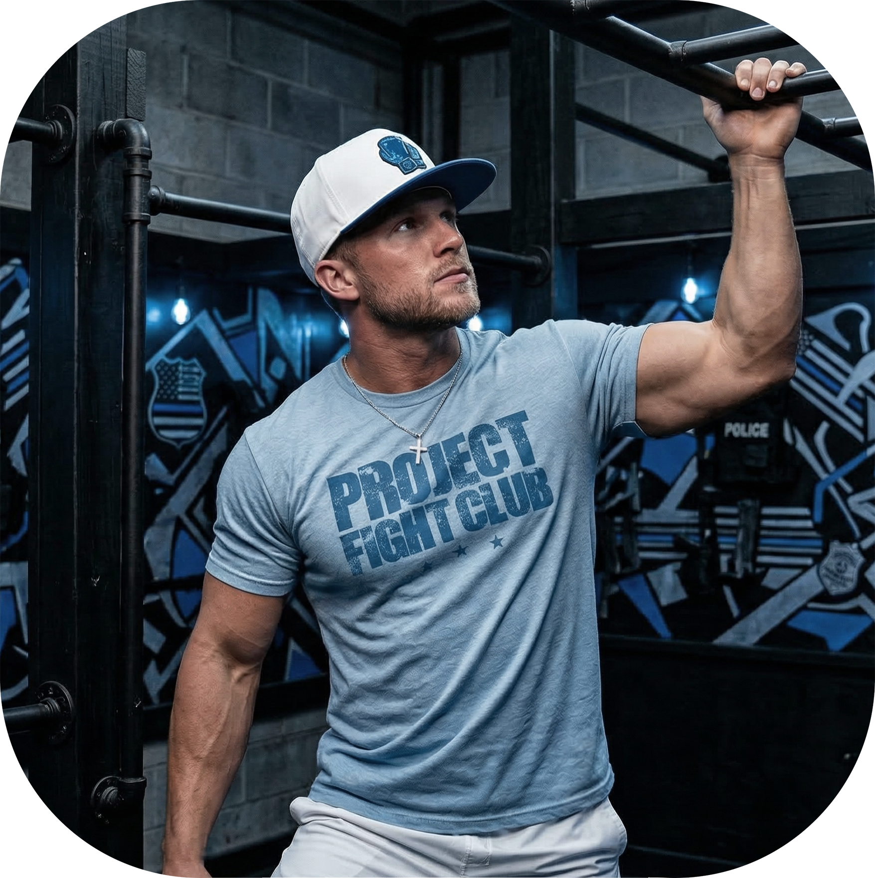 MENS ICE BLUE T-SHIRT - SUPPORT POLICE