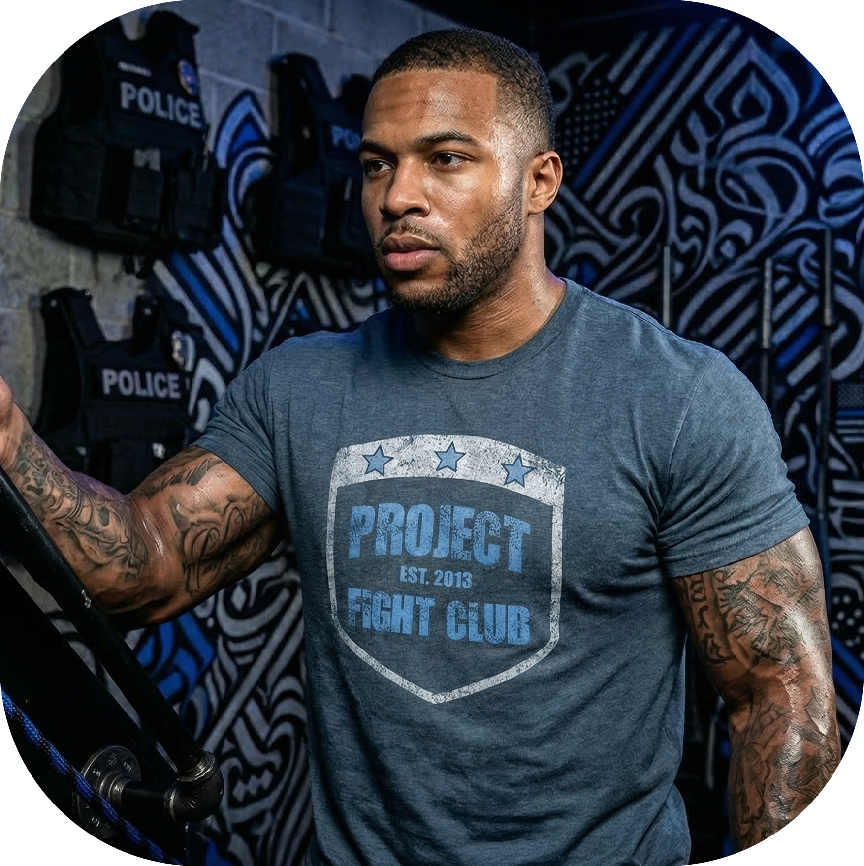 MENS INDIGO T-SHIRT - SUPPORT POLICE