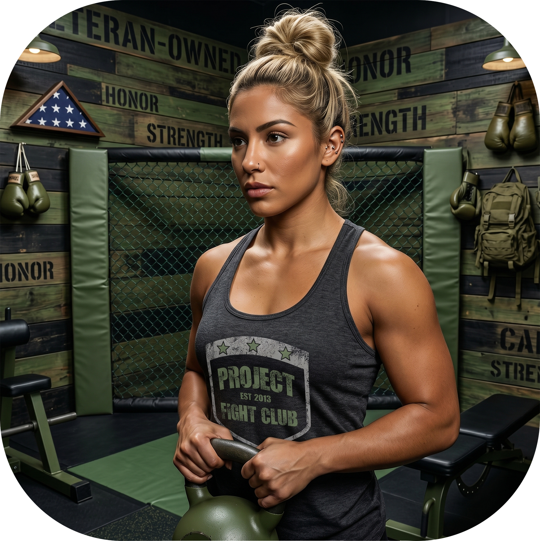 WOMENS DARK GREY RACERBACK TANK 2 - HONOR SOLDIERS & VETERANS
