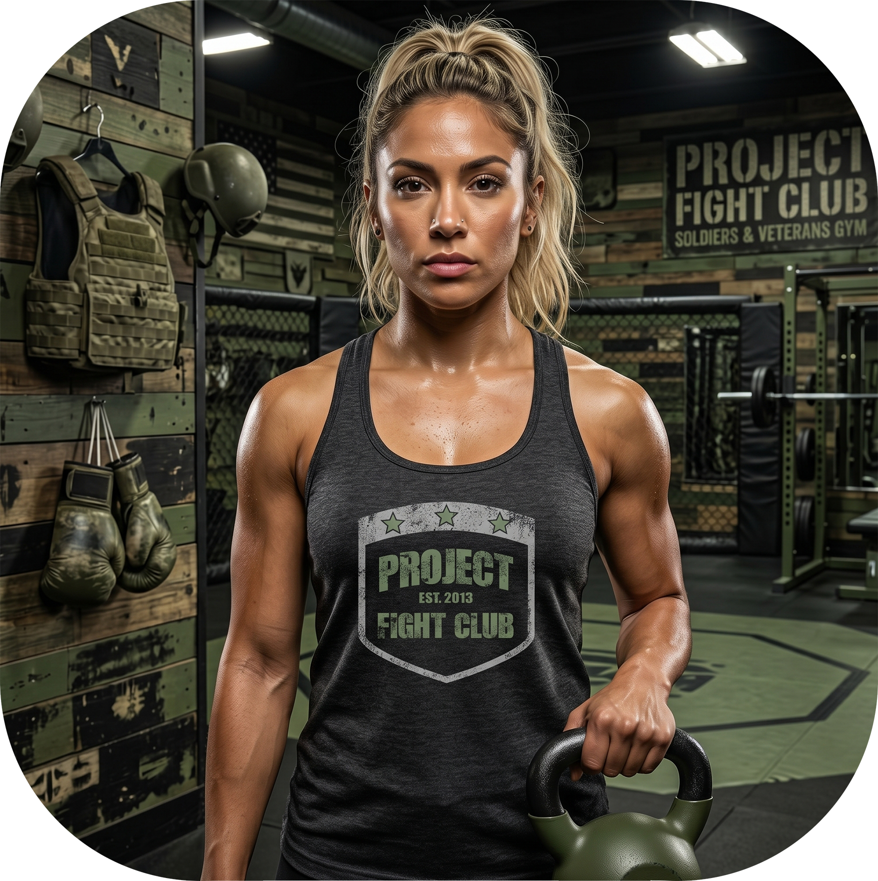 WOMENS DARK GREY RACERBACK TANK 2 - HONOR SOLDIERS & VETERANS