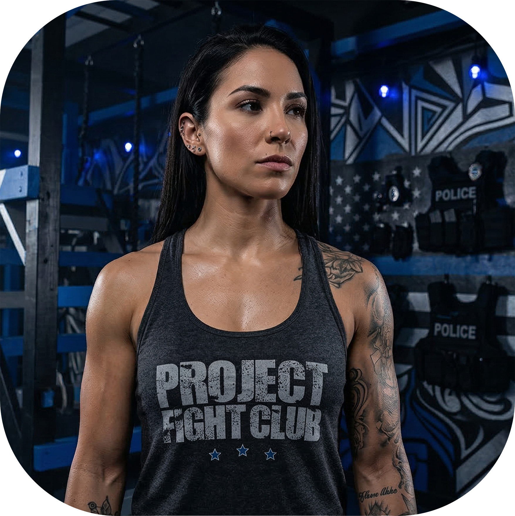 WOMENS DARK GREY RACERBACK TANK - SUPPORT POLICE
