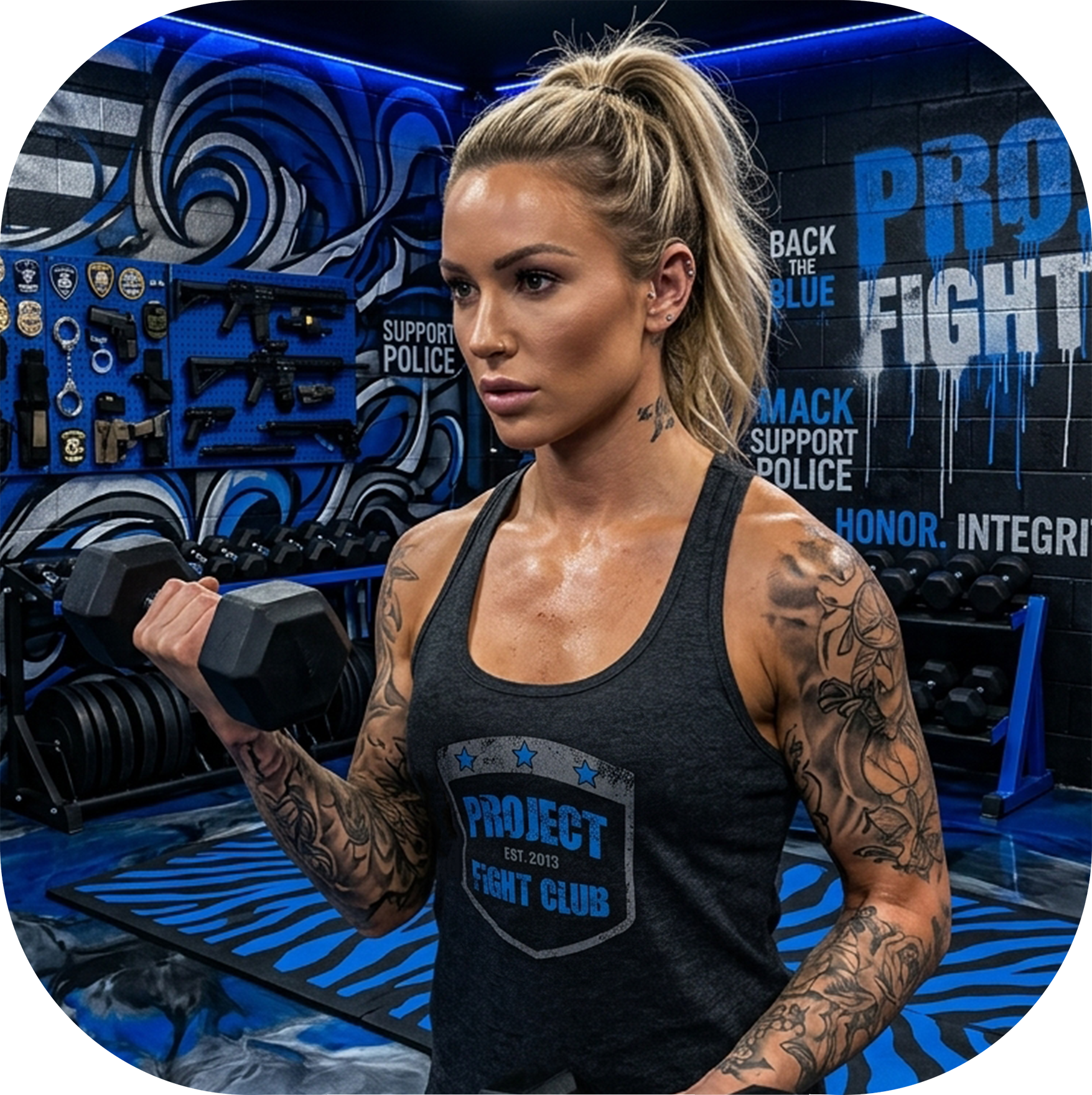 WOMENS DARK GREY RACERBACK TANK #2 - SUPPORT POLICE