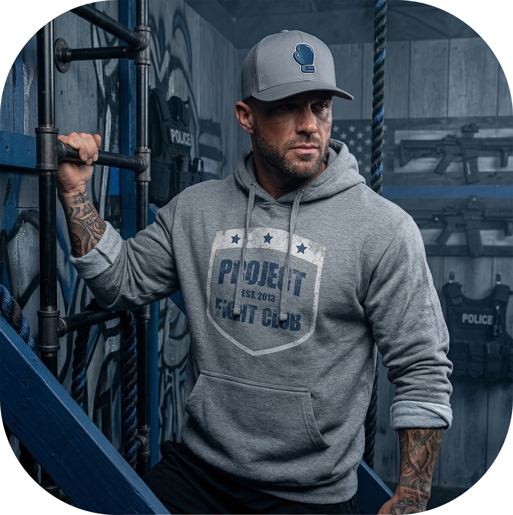 GUNMETAL MIDWEIGHT HOODIE - SUPPORT POLICE