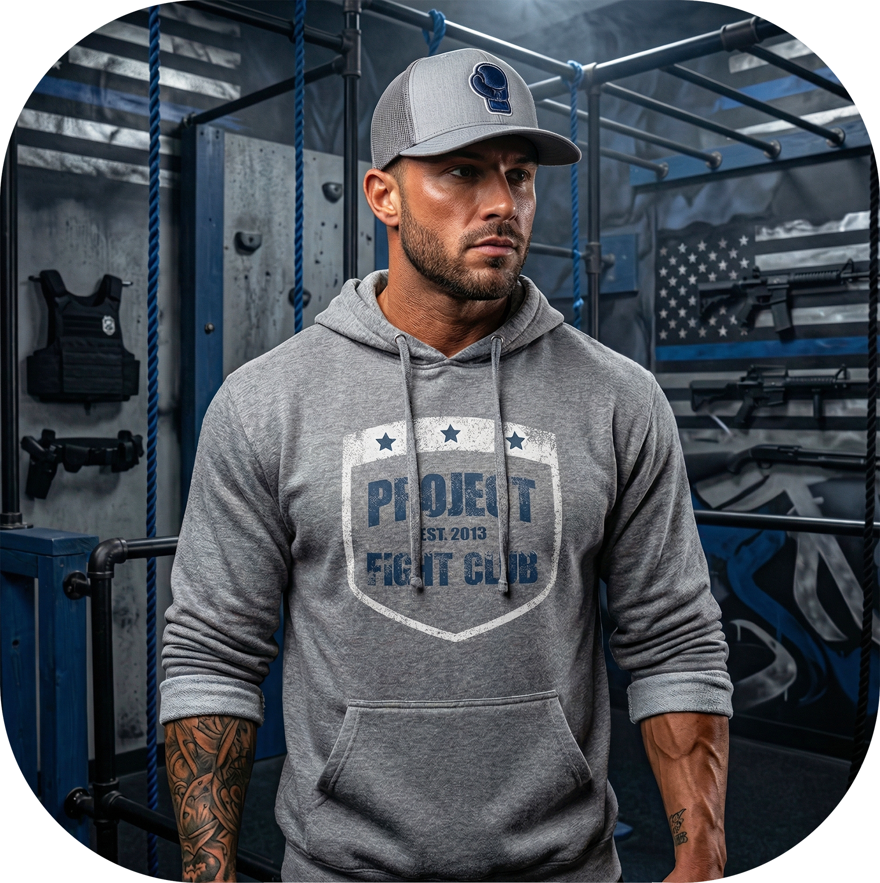 GUNMETAL MIDWEIGHT HOODIE - SUPPORT POLICE