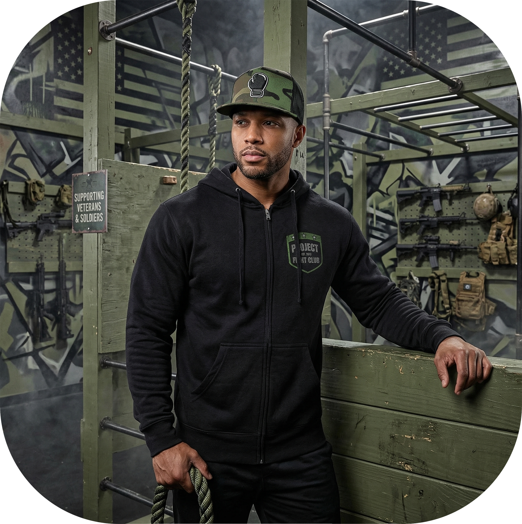 BLACK MIDWEIGHT ZIP HOODIE - HONOR SOLDIERS & VETERANS