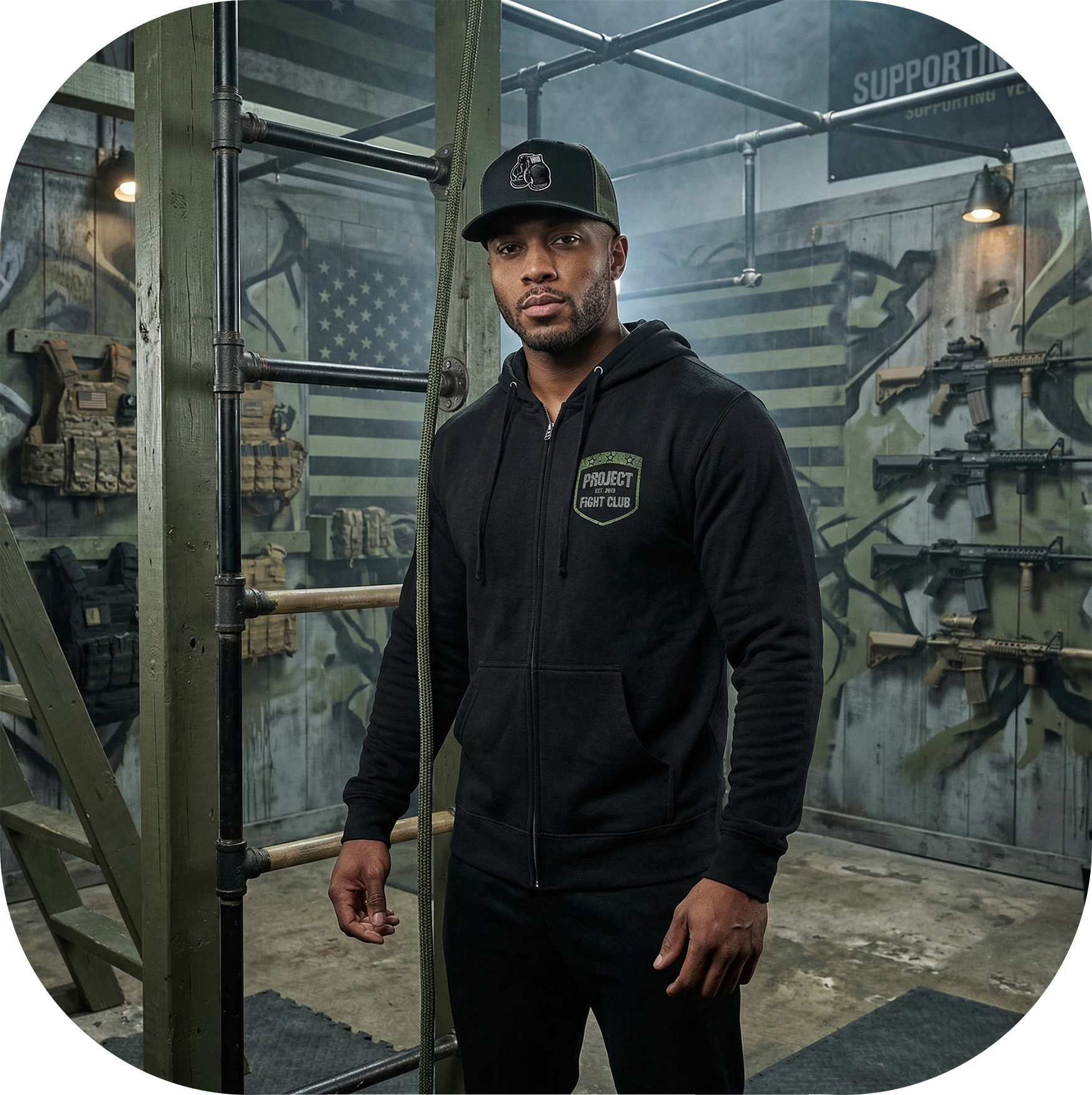 BLACK MIDWEIGHT ZIP HOODIE - HONOR SOLDIERS & VETERANS