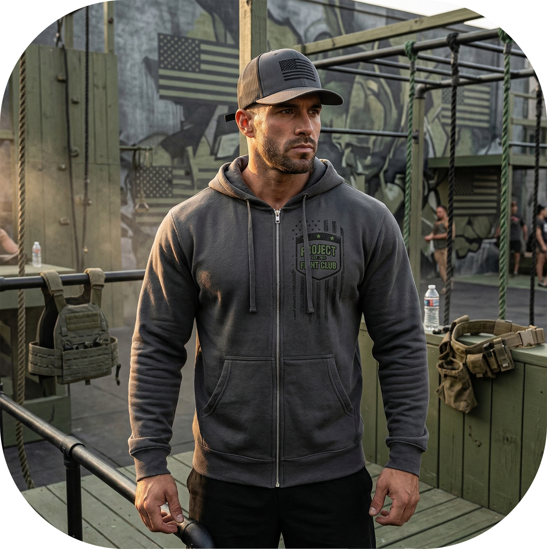 CHARCOAL MIDWEIGHT ZIP HOODIE - HONOR SOLDIERS & VETERANS