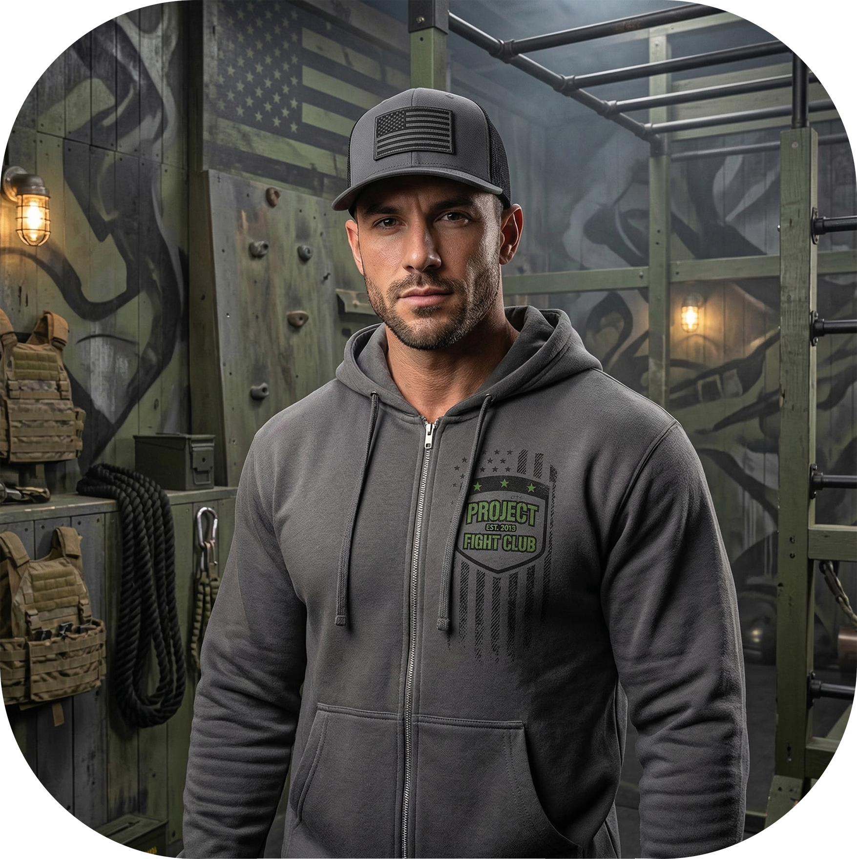 CHARCOAL MIDWEIGHT ZIP HOODIE - HONOR SOLDIERS & VETERANS