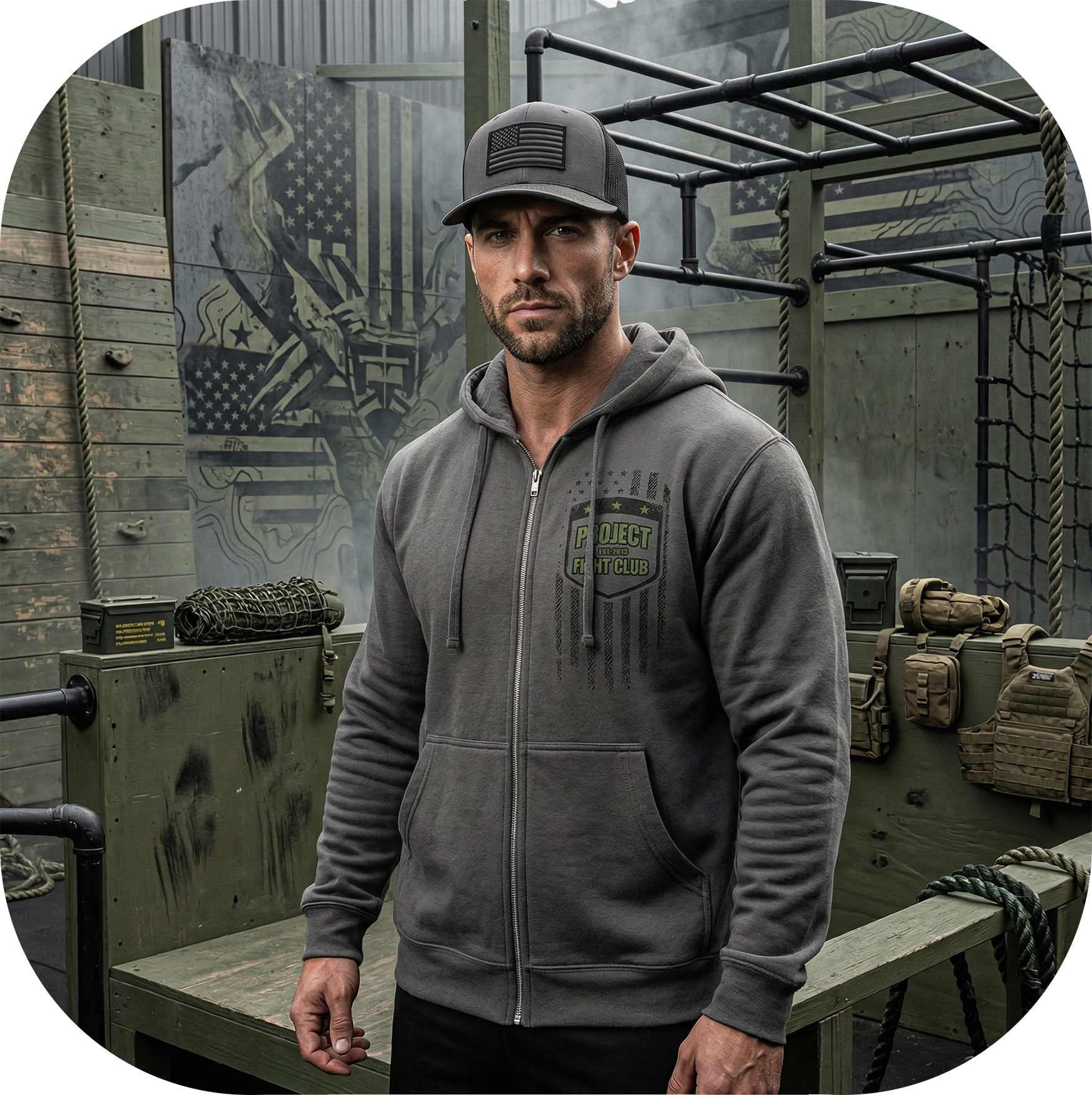 CHARCOAL MIDWEIGHT ZIP HOODIE - HONOR SOLDIERS & VETERANS
