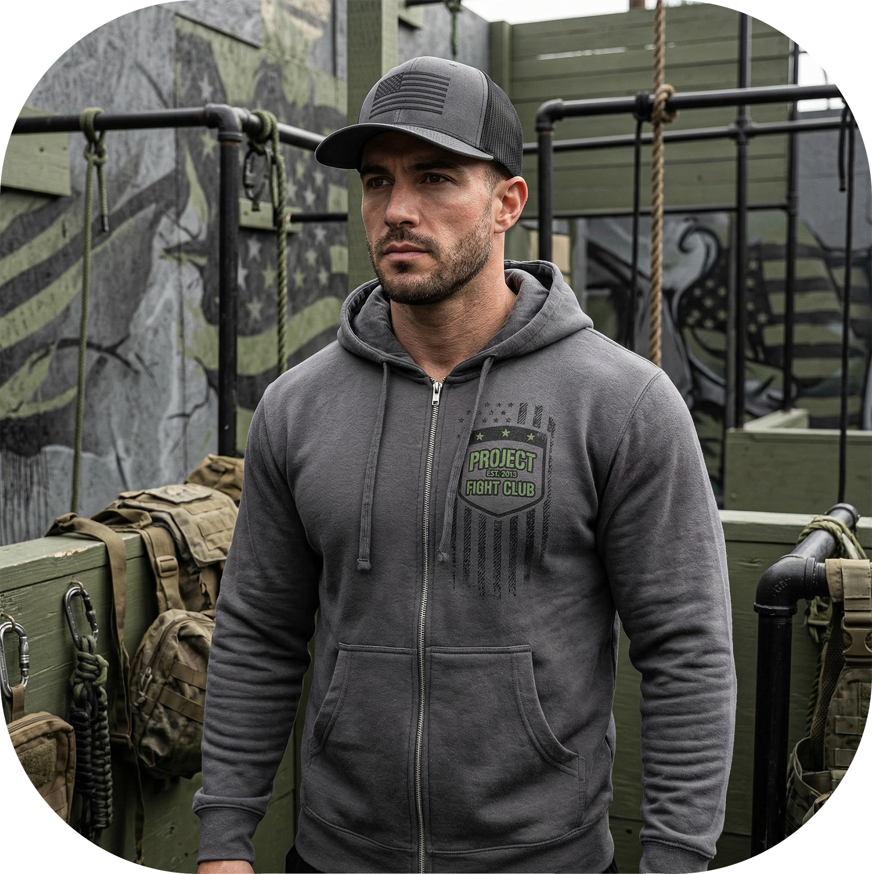 CHARCOAL MIDWEIGHT ZIP HOODIE - HONOR SOLDIERS & VETERANS
