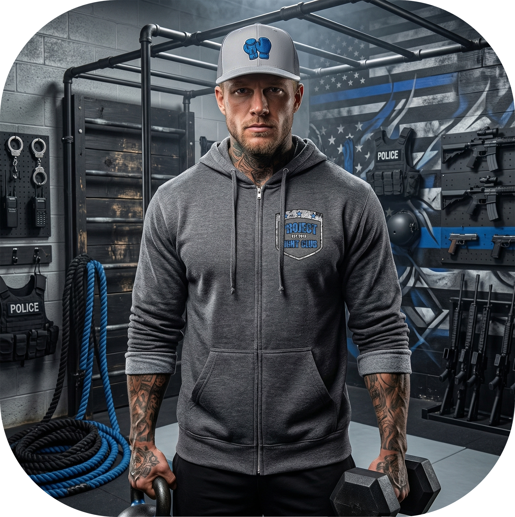 GUNMETAL MIDWEIGHT ZIP HOODIE #2 - SUPPORT POLICE