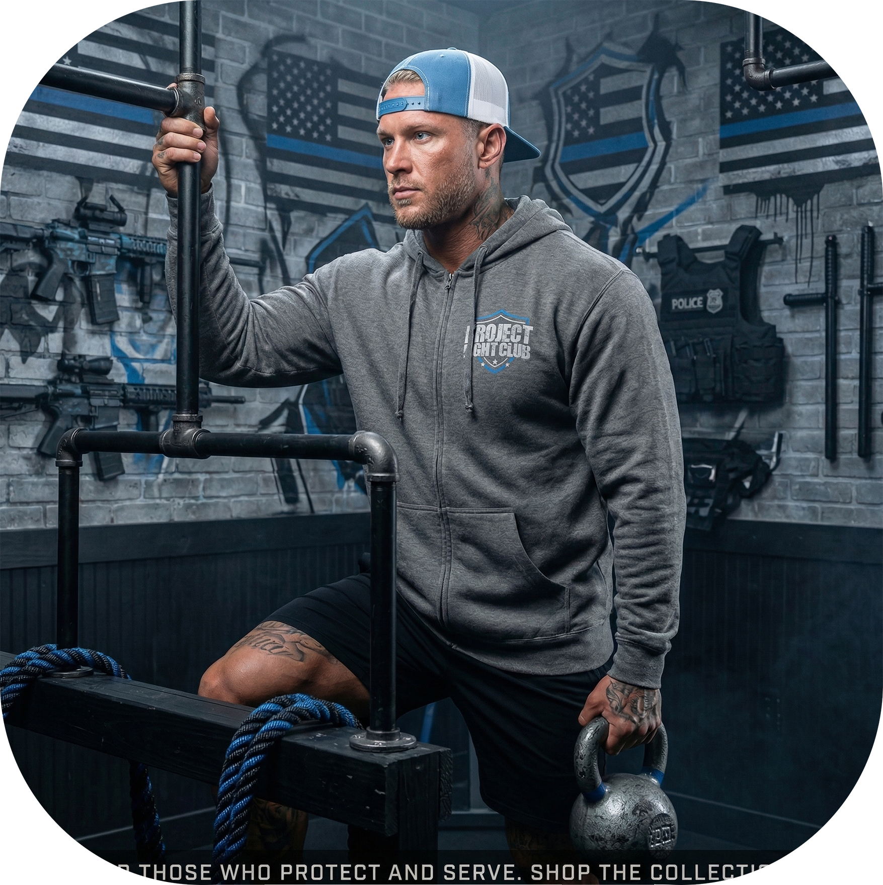 GUNMETAL MIDWEIGHT ZIP HOODIE - SUPPORT POLICE