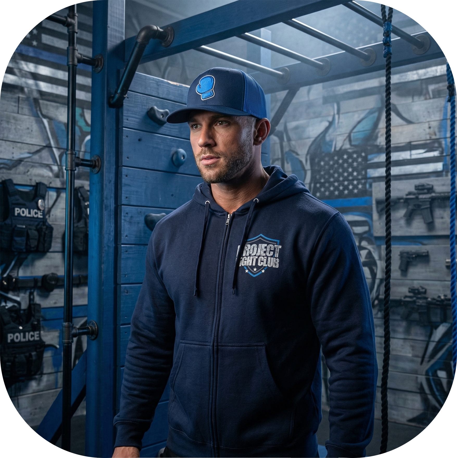 NAVY MIDWEIGHT ZIP HOODIE - SUPPORT POLICE